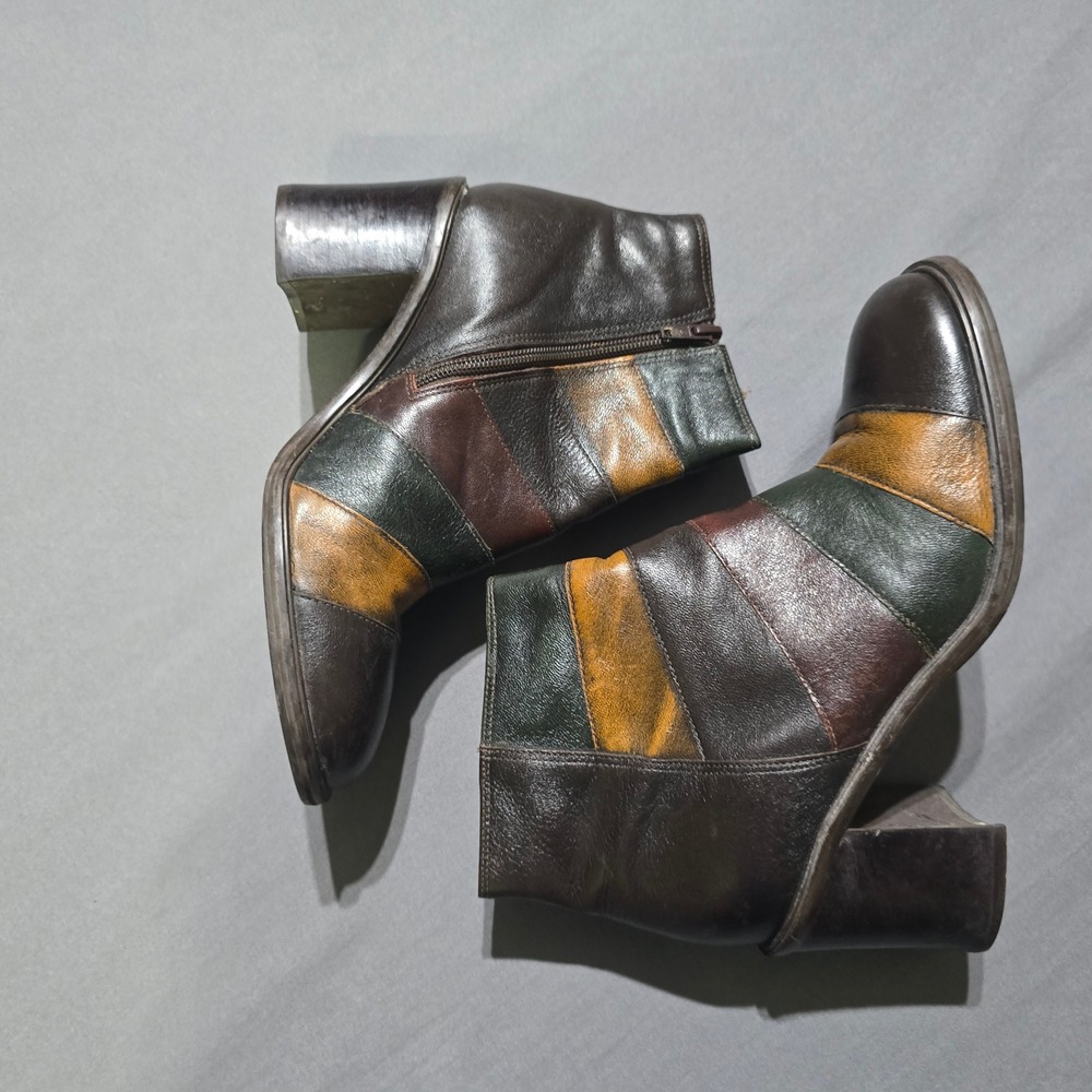 y2k vintage Canyon River Blues Ankle Boots Womens 8.5 Brown Multi Patchwork
